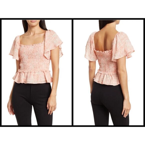 💕ASTR THE LABEL💕 Flutter Sleeve Smocked Top ~ Clay Multi Floral Medium M NWT - Picture 1 of 13